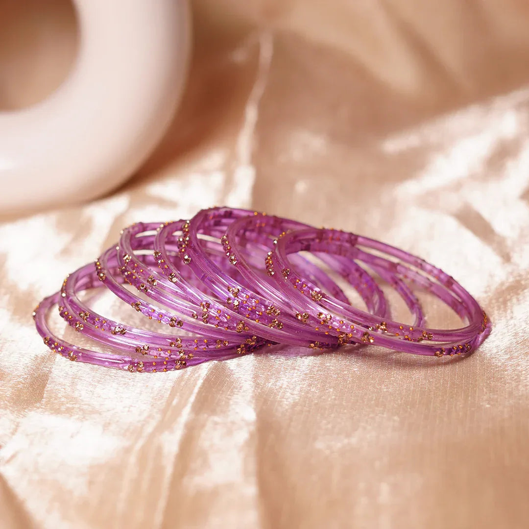 Glass Bangle with Beads Studded for Women & Girls (Pack of 12 Bangles) - The Golden Cascade